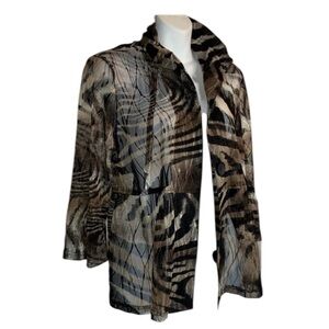 DAMEE INC. sheer mesh jacket, boxy, abstract zebra black, brown & cream. L